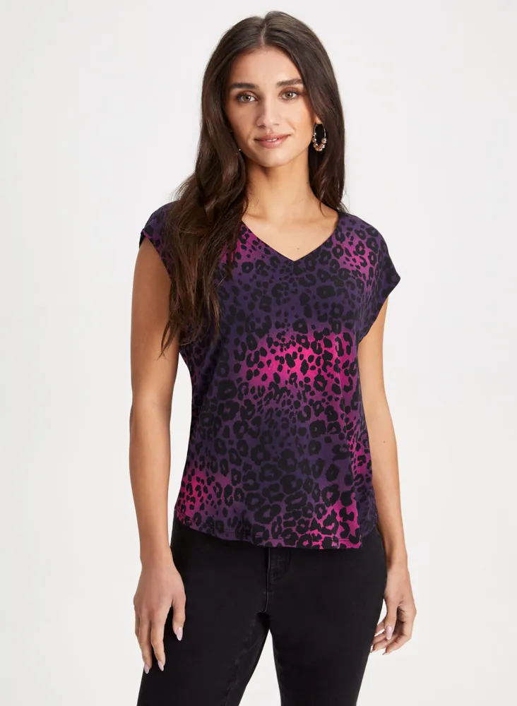 V-Neck Leopard Print Top