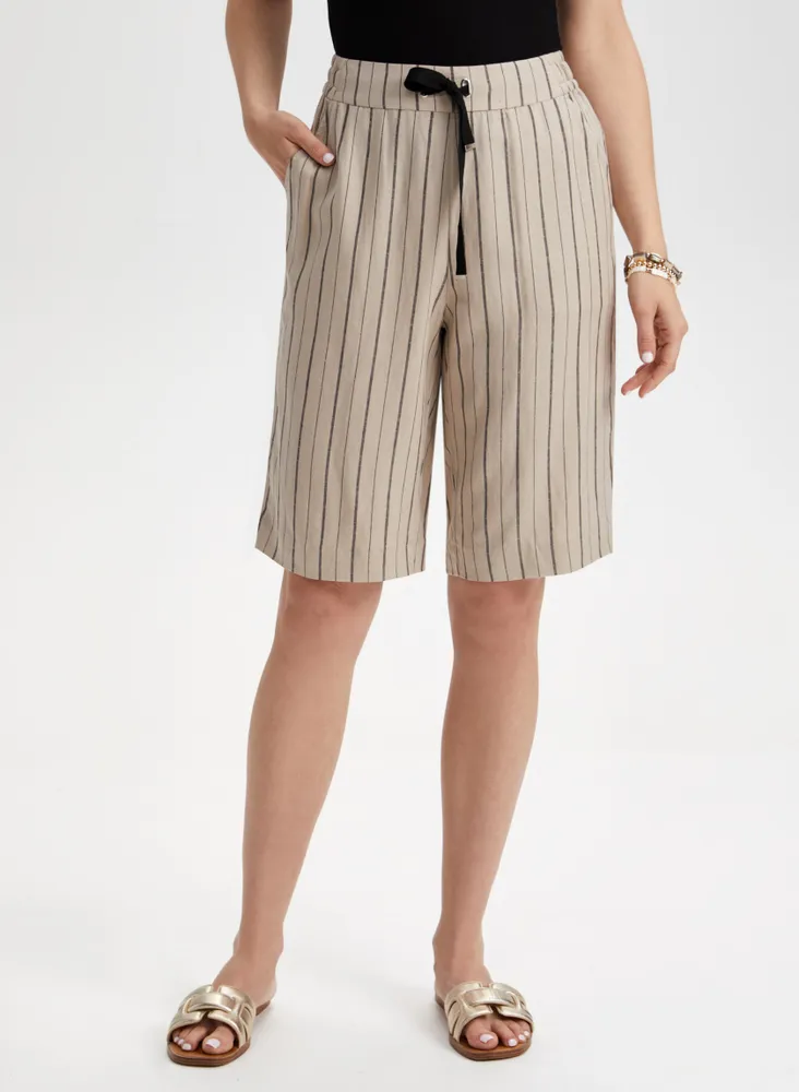 Striped Linen Pull-On Shorts