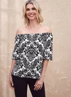 Off The Shoulder Tile Print Top