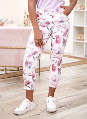 Floral Print Ankle Jeans