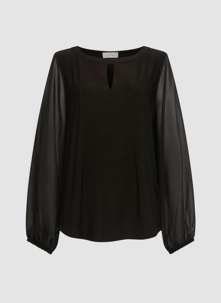 Keyhole Detail Chiffon Sleeve Top