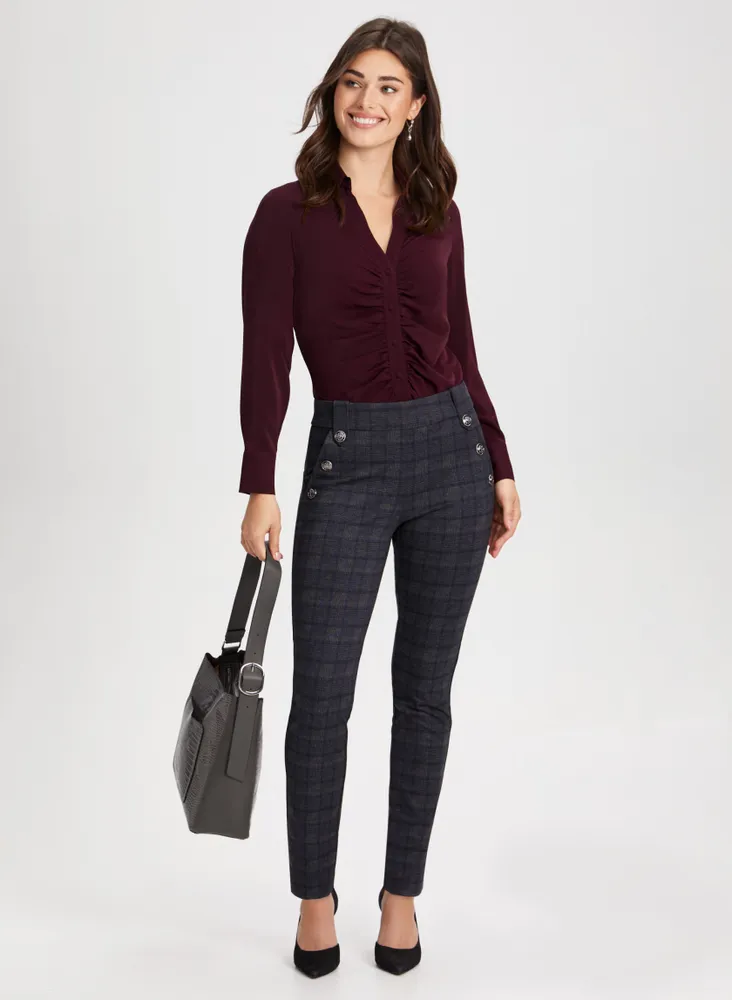 Slim Leg Checkered Pull-On Pants