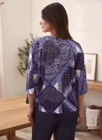 Patchwork Print Open Front Top