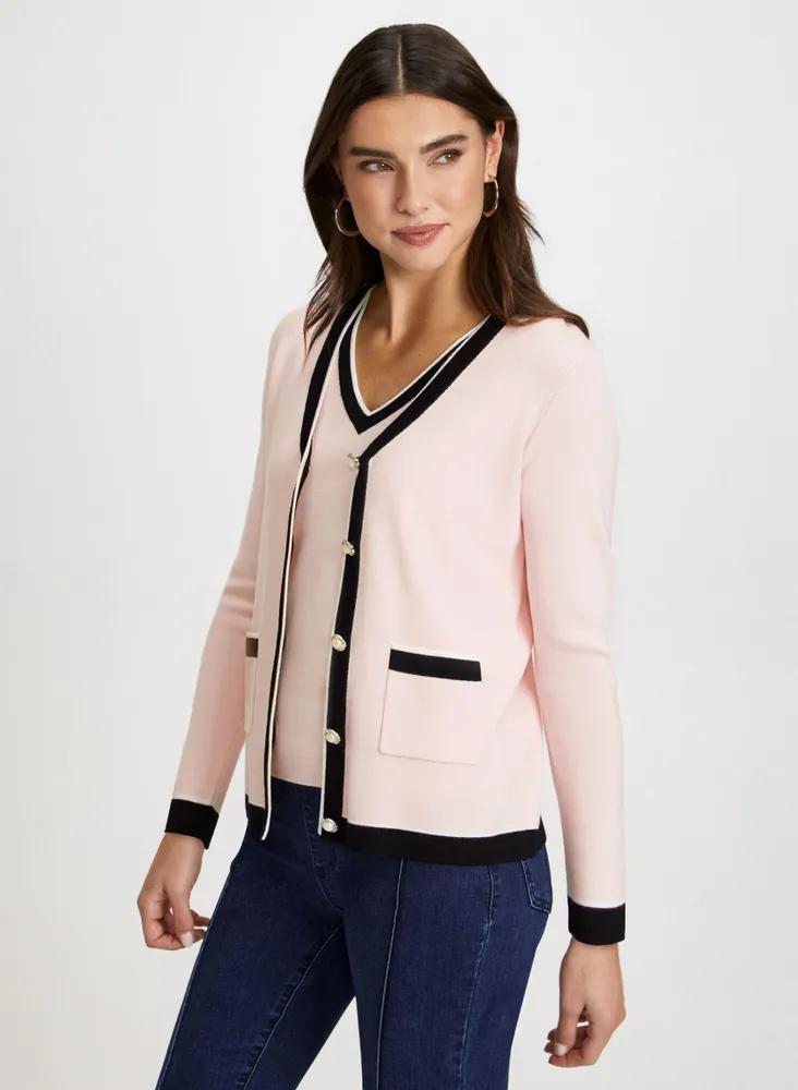 Pearl Button Two-Tone Cardigan