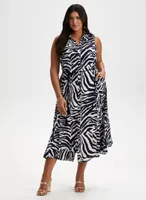 Zebra Print Button-Down Dress