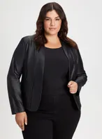 Collarless Vegan Leather Jacket