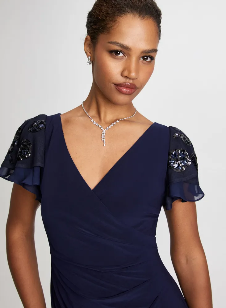 Wrap-Style Sequin Detail Gown