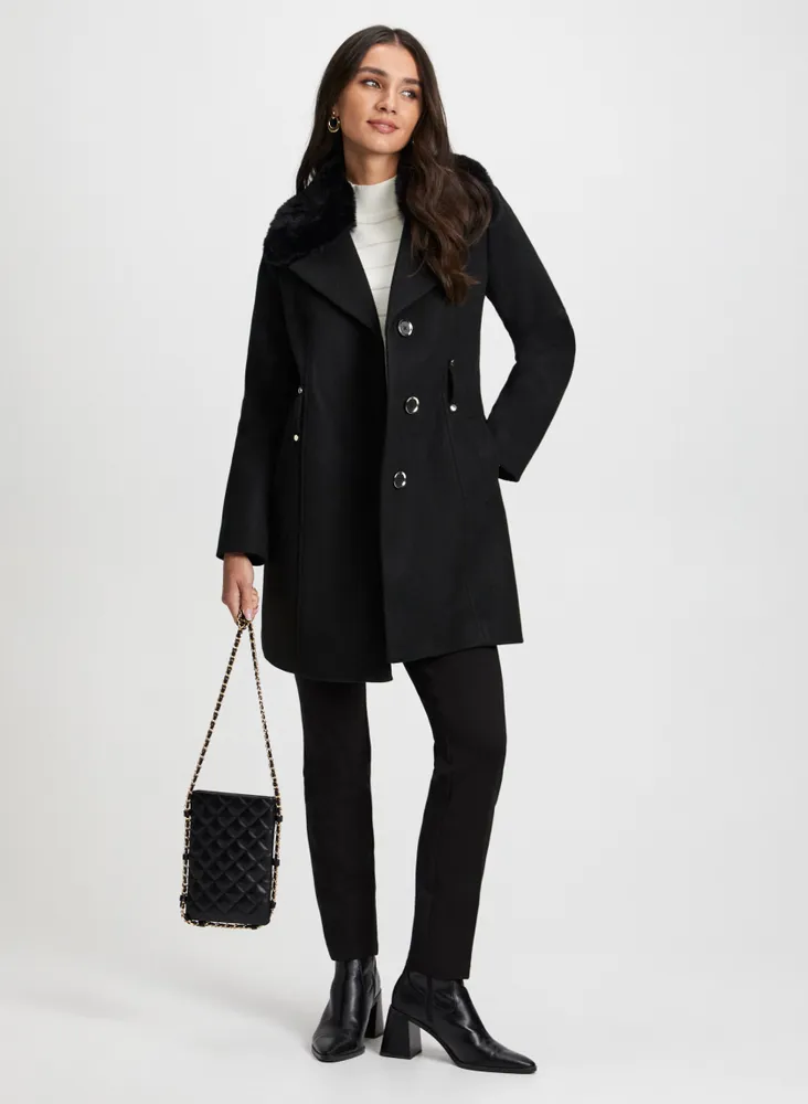 Belted Stretch Wool Blend Coat