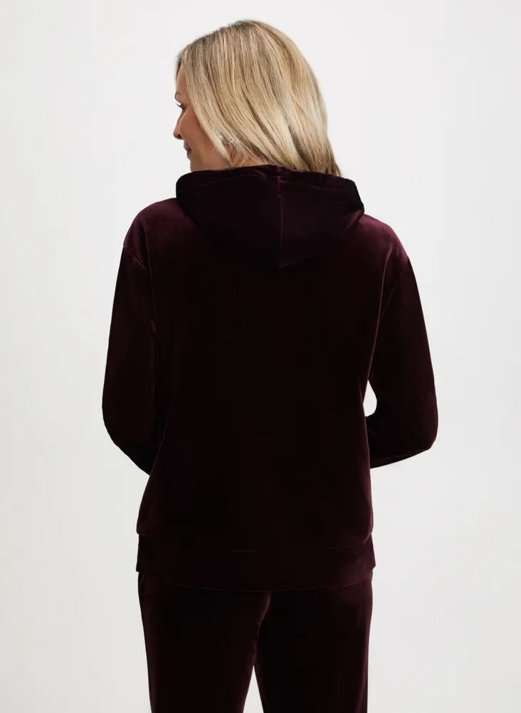 Zip Front Velour Hoodie