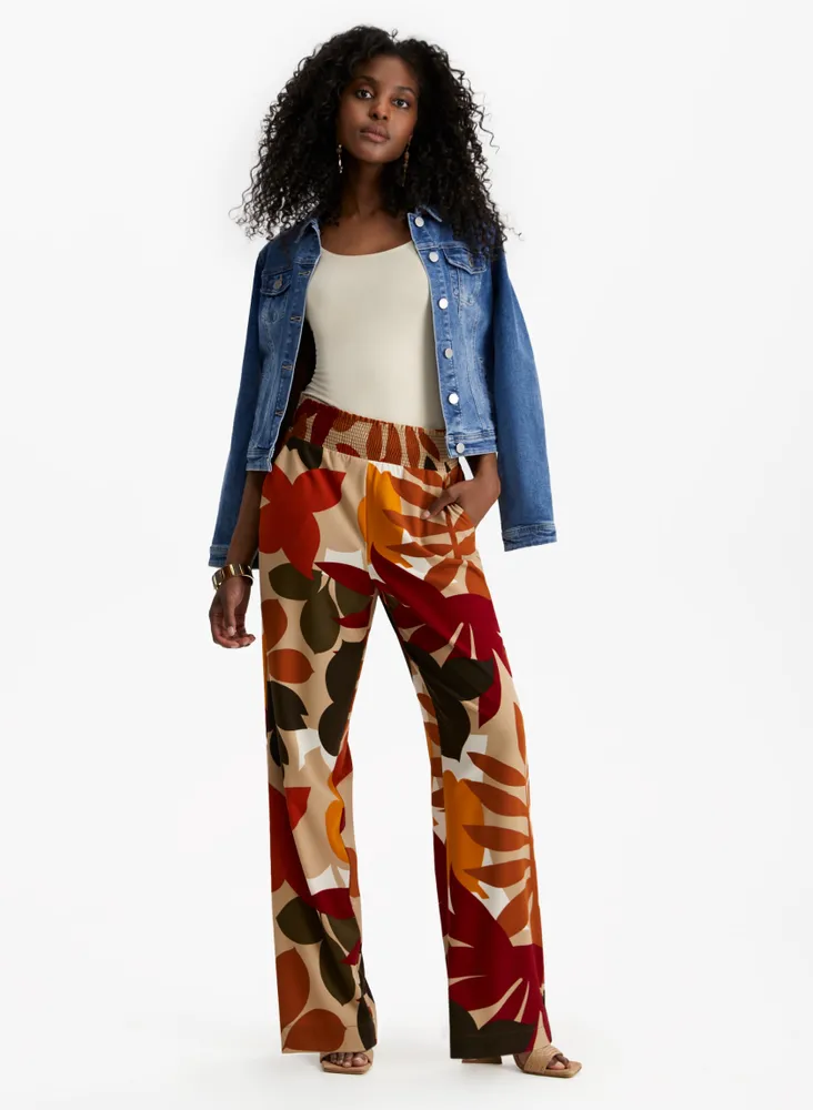 Tropical Print Wide Leg Pants