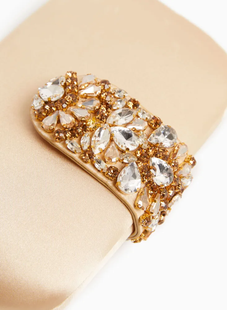 Jeweled Satin Box Clutch