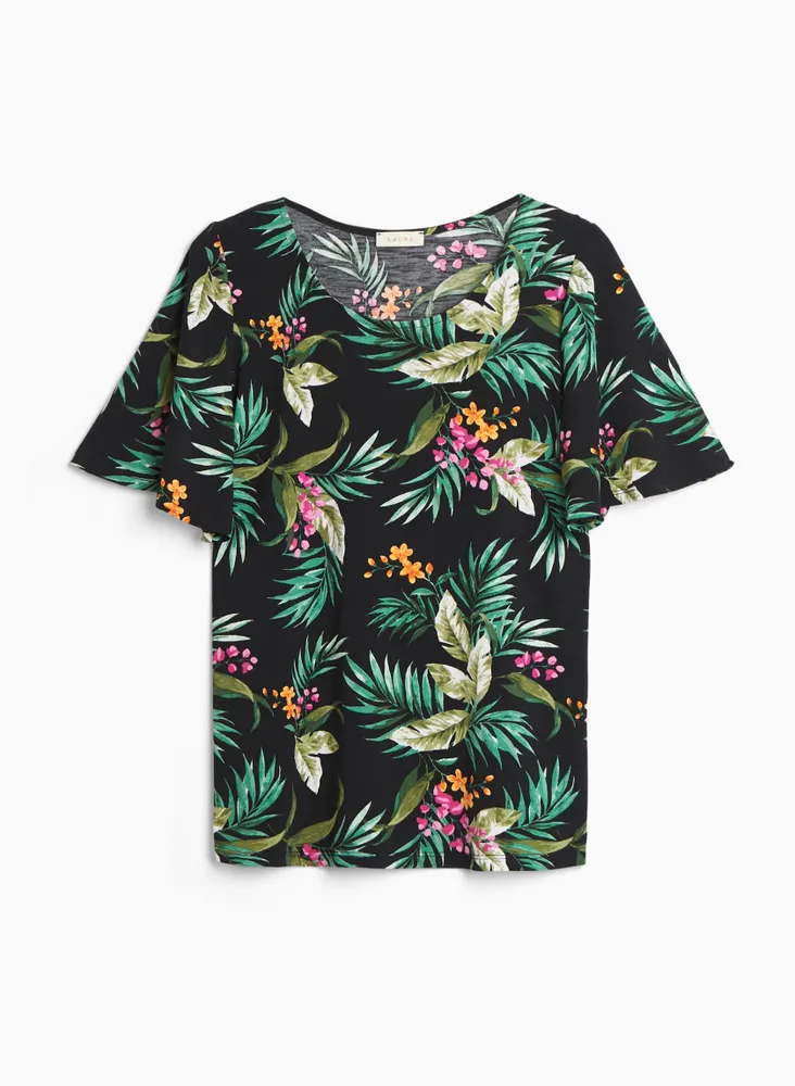 Flutter Sleeve Tropical Print Top