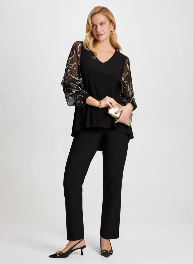 Pinched Sleeve Asymmetric Top