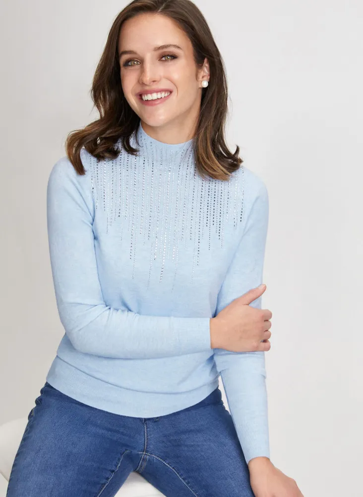 Rhinestone Mock Neck Sweater