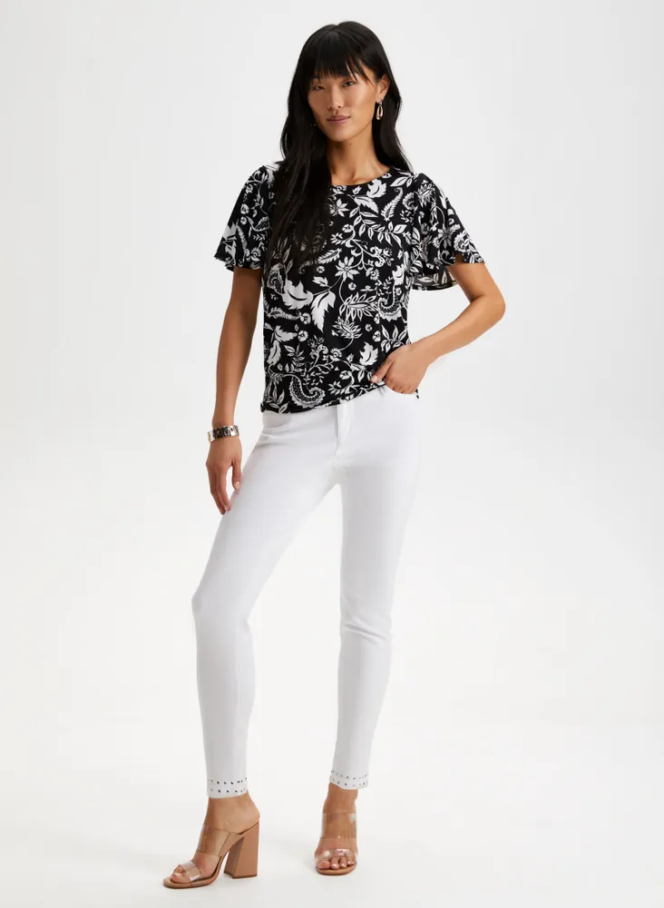 Floral Print Flutter Sleeve Top