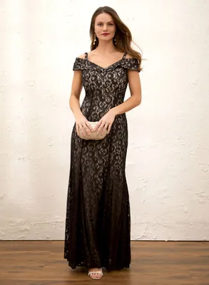 Off-the-Shoulder Glitter Lace Dress