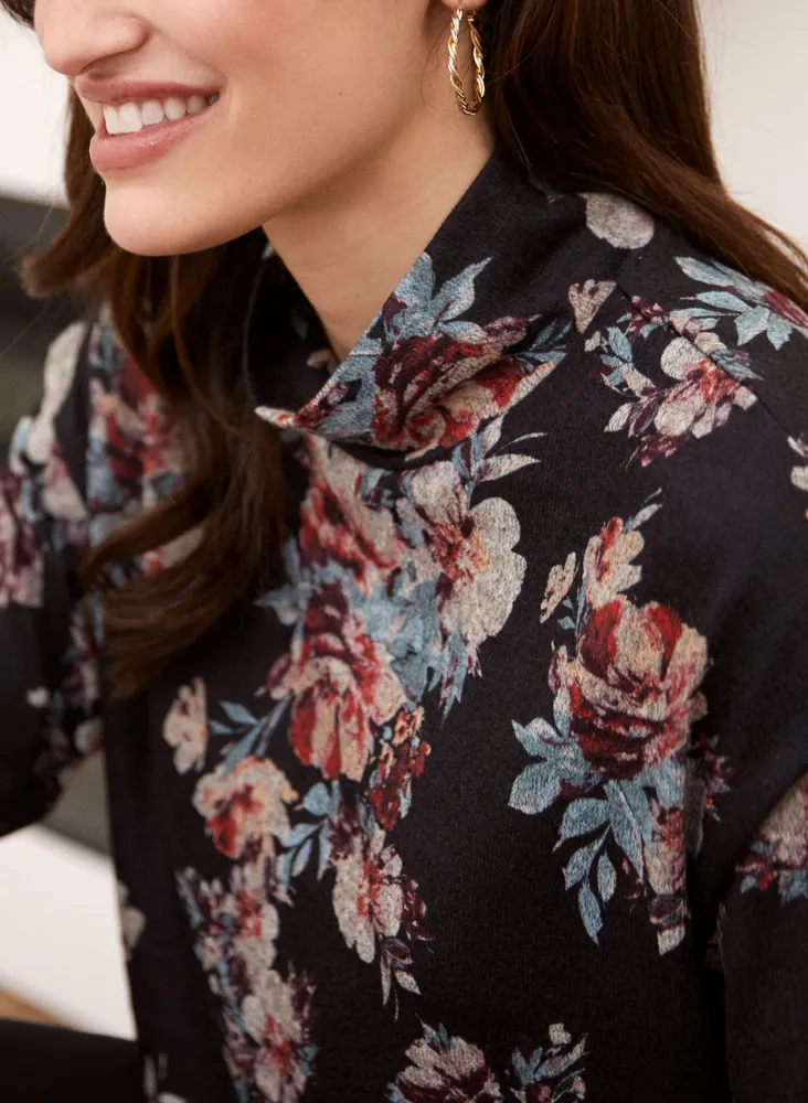 Funnel Neck Floral Print Top