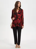 Zip Front Floral Print Blouse