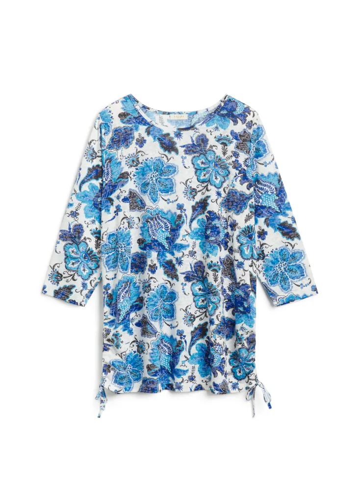 Tie Detail Floral Motif Burnout Tee