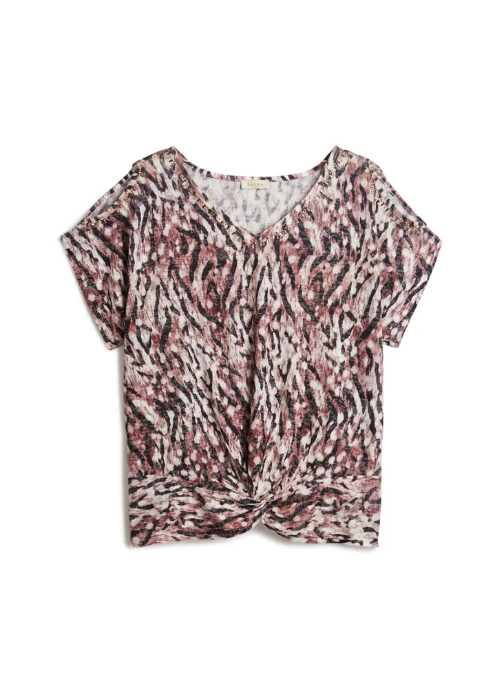 Animal Print Cold Shoulder Tee