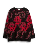 Rose Print Crewneck Sweater