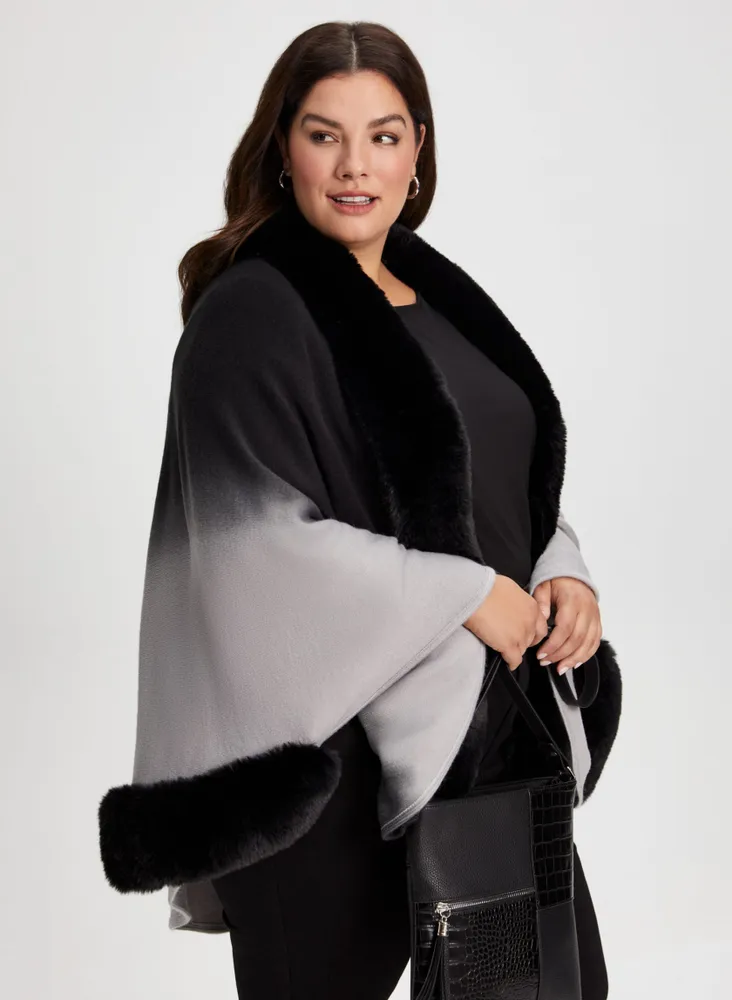 Faux-Fur Trim Poncho