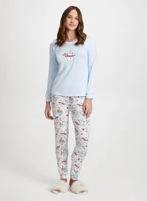 Slogan & Cat Print Pyjama Set