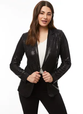 Notched Collar Sequin Jacket