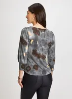 Marble Motif Bouffant Sleeve Top