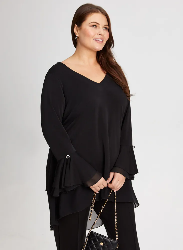 Button Detail Flare Sleeve Top