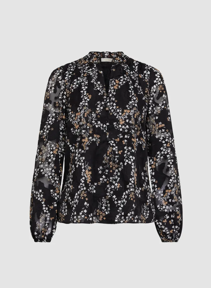 Long Sleeve Floral Motif Blouse