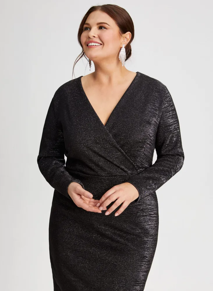 Shimmer Detail Wrap-Style Dress