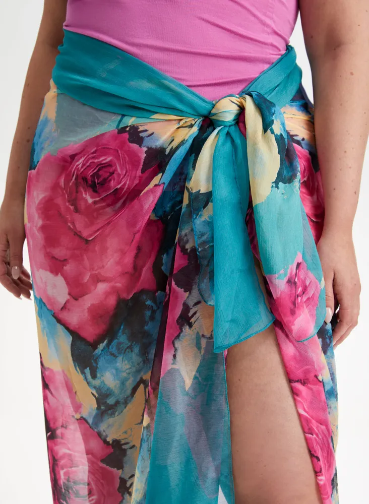 Abstract Floral Print Chiffon Scarf