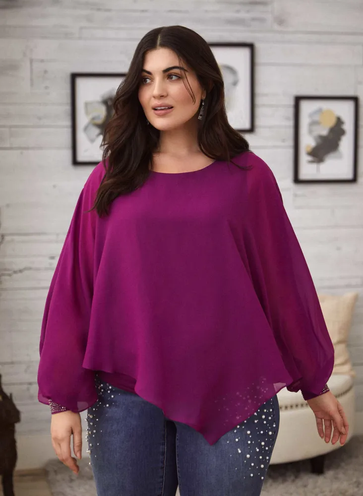 Asymmetric Chiffon Poncho Blouse