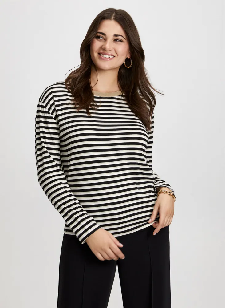 3/4 Sleeve Stripe Print Top