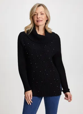 Cowl Neck Stud Detail Sweater
