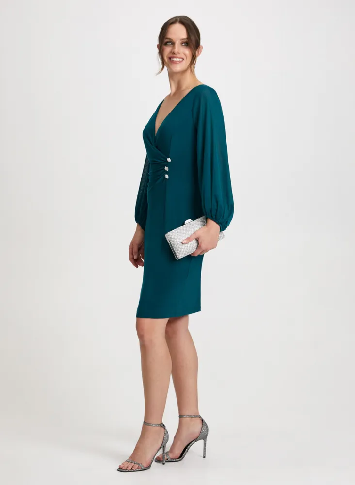 Crystal Button V-Neck Dress