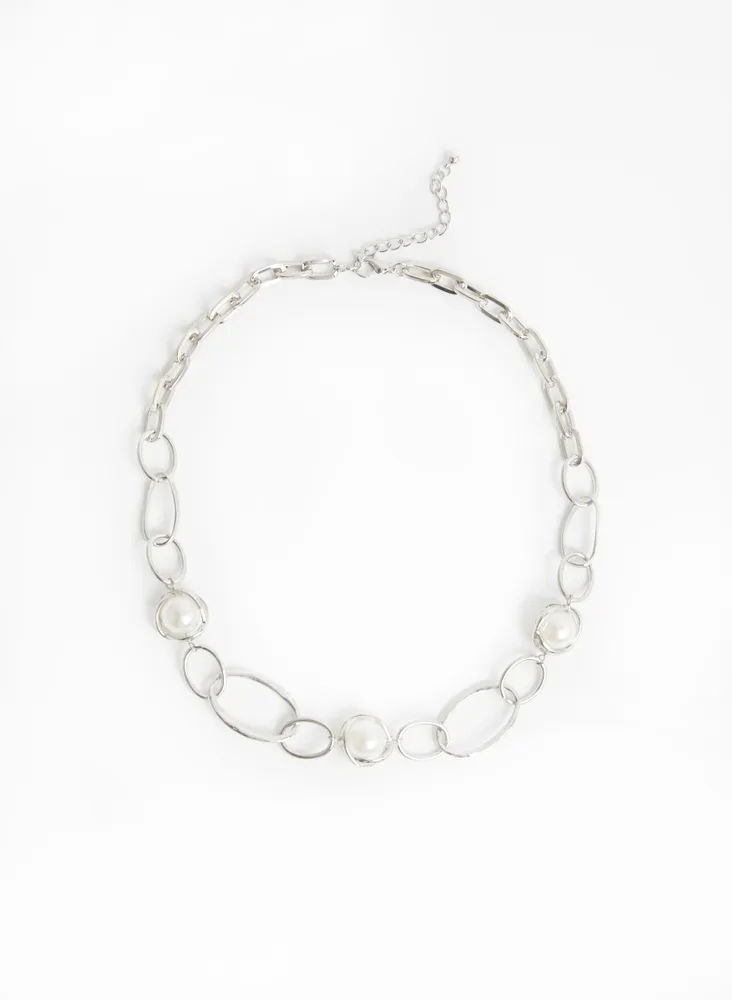 Chain Link & Pearl Necklace