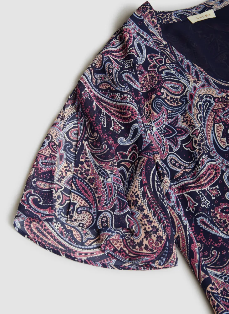 Paisley Print V-Neck Blouse