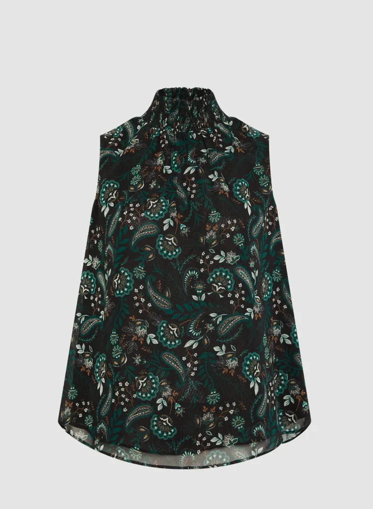 Sleeveless Paisley Print Blouse