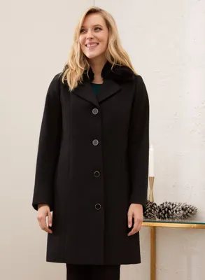 Button Front Stretch Wool Blend Coat