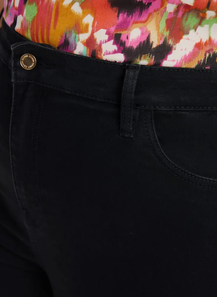 Button Detail Denim Capri