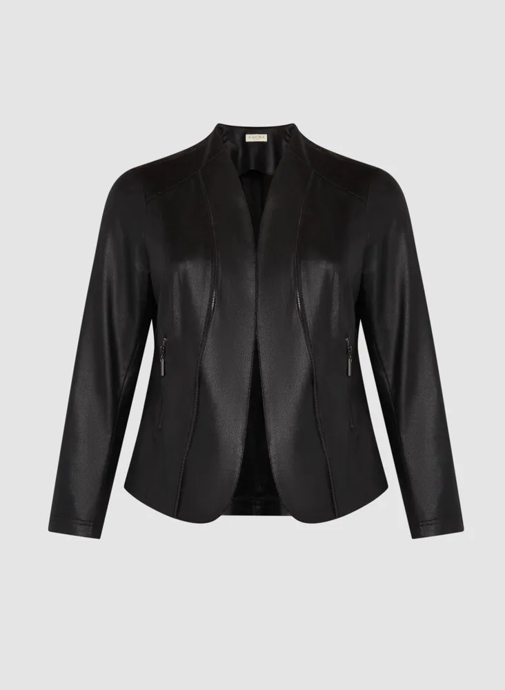 Collarless Vegan Leather Jacket