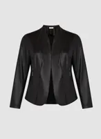 Collarless Vegan Leather Jacket