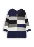 Rhinestone Trim Colour Block Sweater