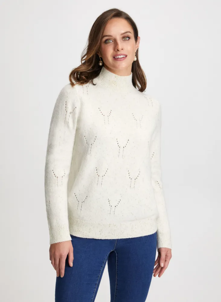 Mock Neck Pointelle Detail Sweater