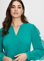 Split Neck Ruffle Sleeve Blouse