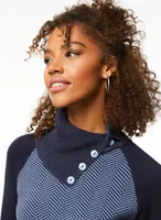 Herringbone Motif Split Collar Sweater