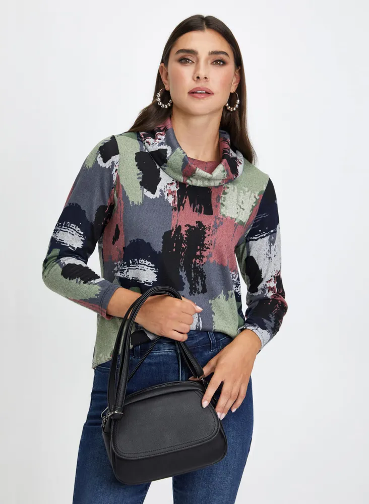 Camouflage Print Cowl Neck Top