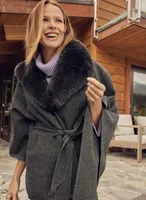 Faux Fur Collar Belted Poncho